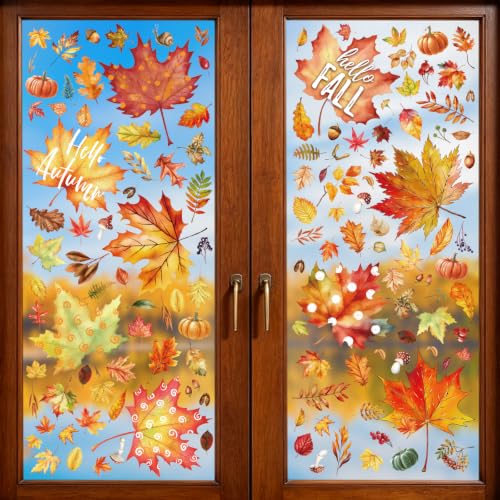 Fall Window Clings - 9 Sheets Maple Leaf Autumn Glass Decals - Fall Decorations