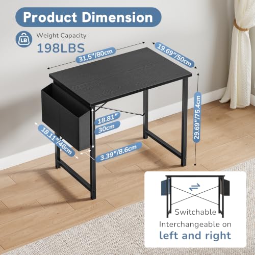 DUMOS 31-Inch Small Computer Desk - Black Home Office & Gaming Table