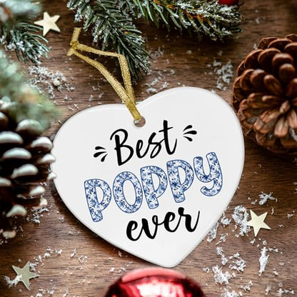 Heart Ceramic Christmas Ornament - Poppy Variation, 3x3 Inches, Holiday Tree Decor