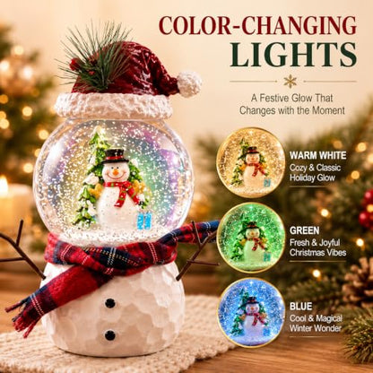 Musical Snow Globe Snowman Decor with Lights & Swirling Snow - Snowman Variant