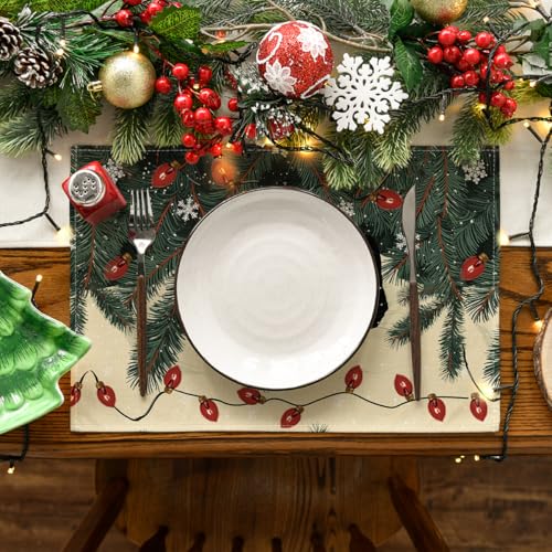 Christmas Cat Placemats Set of 4 12x18 Inch Seasonal Holiday Table Decor