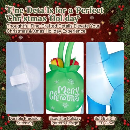 12FT Blue Dinosaur Christmas Inflatable Decoration with Hat & Gift Sack - Kendane