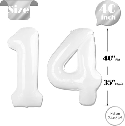 Number 14 Balloon - 40 Inch White Birthday Decoration for 14th Birthday Party Supplies