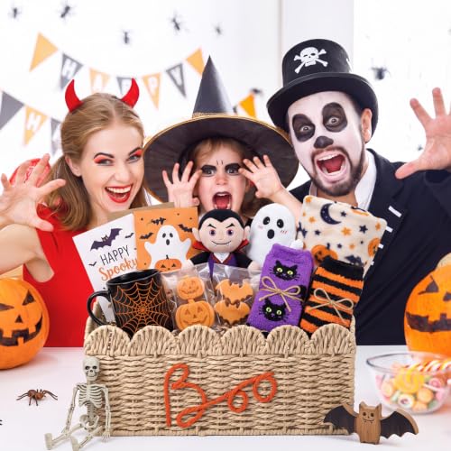Halloween Boo Gift Basket with Handle - Spooky Wicker Decor, 14 Inch