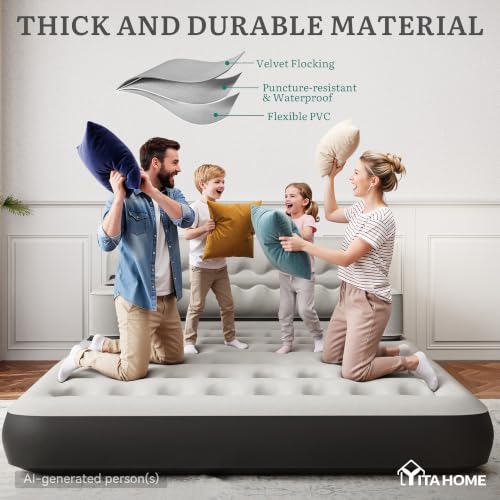 Queen Size Air Sofa Bed Mattress with Headboard & Pump, Inflatable Couch for Home & Travel