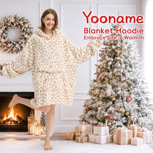 Wearable Blanket Hoodie Oversized Hoodie for Women Men - Yellow Leopard Print