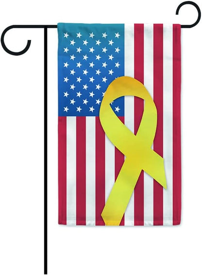 Remember Our Troops Patriotic Garden Flag - USA Flag with Yellow Ribbon | Double-Sided 12.5x18 Inch