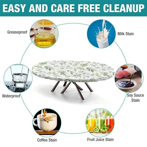 Fitted Floral Teal Sage Green Oval Tablecloth - 68" x 48" Polyester Outdoor Cover - Elastic Edge for Picnic & Party