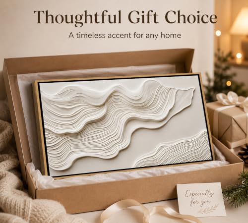 Wave Framed Abstract Wall Art - Large Geometric Line Canvas 48x24in - Modern Home Decor