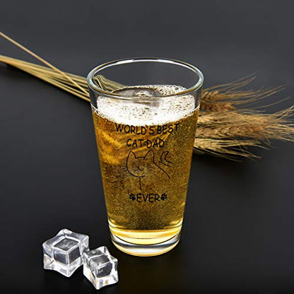 Transparent World's Best Cat Dad Ever Beer Glass - 15oz Novelty Gift for Cat Lovers