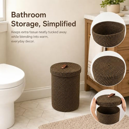Freestanding Cotton & Jute Toilet Paper Holder with Lid - Khaki