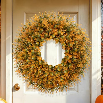 28 Inch Fall Boxwood Wreath for Front Door Decoration - Orange