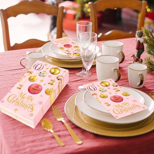 Christmas Guest Napkins Pink Gold 100Pcs Disposable Table Decor