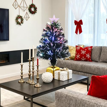 2ft Green Fiber Optic Christmas Tree with Stand - Artificial Holiday Tree