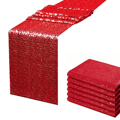 Red Sequin Table Runner 12x108 Inches - 6 Pack Glitter Tablecloths