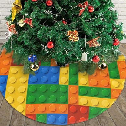 30-Inch Colorful Building Blocks Christmas Tree Skirt - Festive Holiday Decor