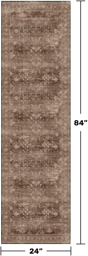 Skiennix Brown Boho Runner Rug - Washable 2x7, Non-Slip, Soft Faux Wool | Pet & Kid Friendly, Stain Resistant