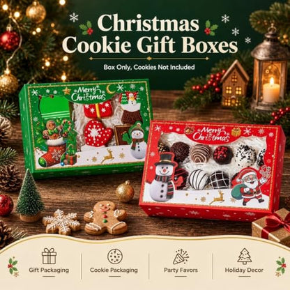 48PCS Christmas Clear Window Strawberry Cookie Boxes - Multi Pattern, 9x6x2.5 Inches