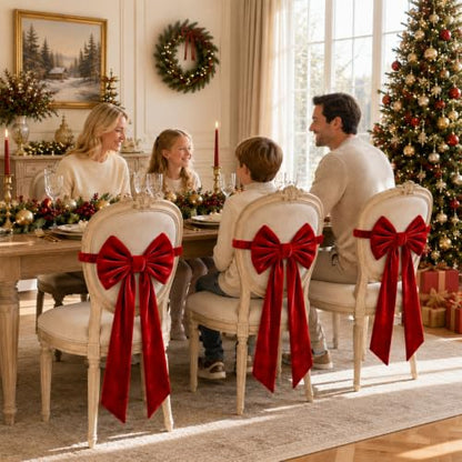 4PCS Red Christmas Bow Chair Sashes Elastic Velvet Decor