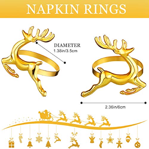 Willbond Gold Reindeer Napkin Rings - Set of 6 Christmas Table Decor