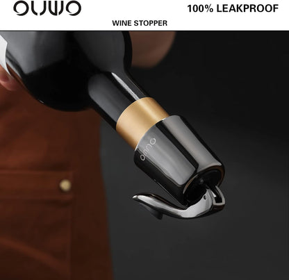 Wine Stopper Stainless Steel Wine Bottle Stoppers Plug with Silicone Wine Toppers Stopper Reusable Wine Cork Superior Leak-Proof Keeps Wine Fresh Best Gift Accessories Metalblack 2 pack
