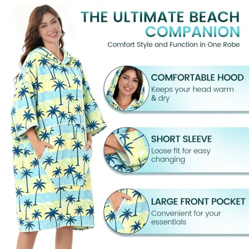 Hooded Beach Towel Poncho for Adults - Quick Dry, Oversized with Pocket
