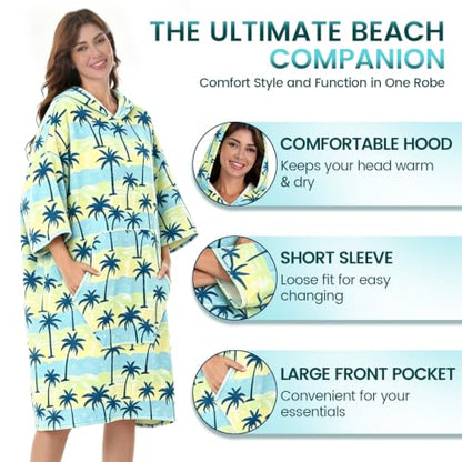 Hooded Beach Towel Poncho for Adults - Quick Dry, Oversized with Pocket