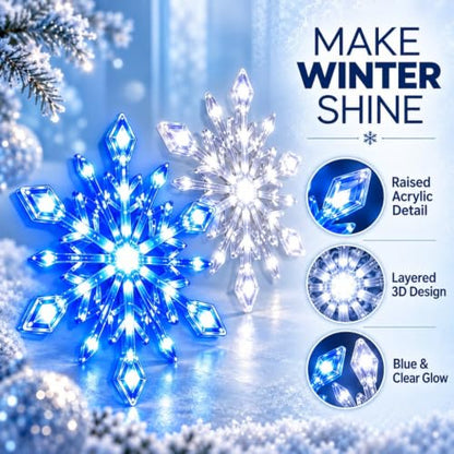 LED Snowflake Wall Decor Set with Remote Control - White, 12 Pieces - Christmas Holiday Lighting