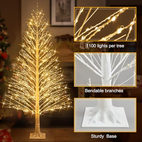 Rossesay 6ft LED Birch Tree with Warm White Lights - Outdoor Christmas Decoration, 8 Lighting Modes, Waterproof, Easy Installation (Variation: 1 / 6ft-1100led)