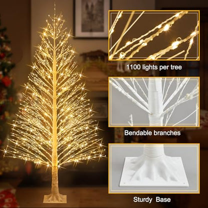 Rossesay 6ft LED Birch Tree with Warm White Lights - Outdoor Christmas Decoration, 8 Lighting Modes, Waterproof, Easy Installation (Variation: 1 / 6ft-1100led)