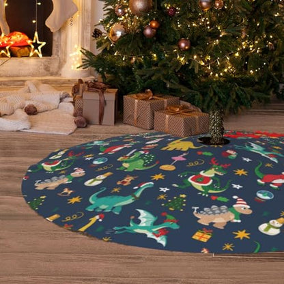 White 30-Inch Christmas Dinosaur Tree Skirt Holiday Decorations Cute Xmas Tree Mat