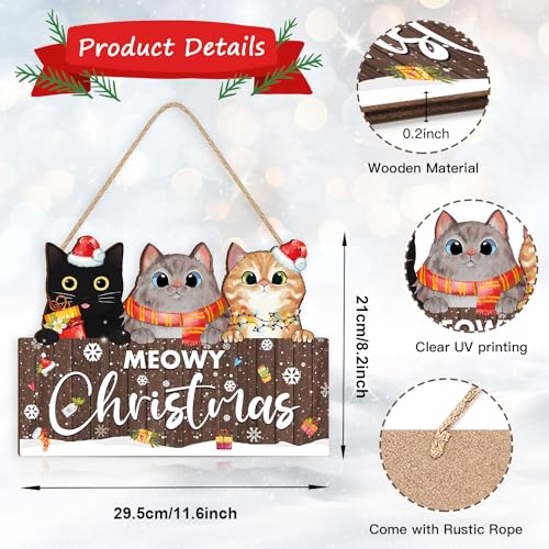 Meowy Christmas Cat Wooden Sign - Black Cats Christmas Decor for Cat Lovers