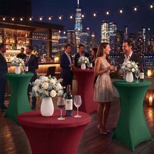 ArtSocket Fitted Cocktail Table Covers 4-Pack - Green & Red, 32 Inch Diameter