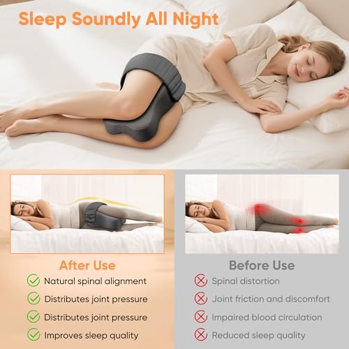 ROKAFU Large Grey Knee Pillow for Side Sleepers, Sciatica & Hip Support