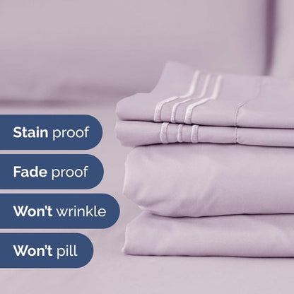 Flex Top Split Head King 4 Piece Sheet Set - Comfy Breathable & Cooling Bed Sheets Set - Hotel Luxury Bedding for Women, Men, Kids, Teens, Boys & Girls - Deep Pockets, Soft, Oeko-Tex - Light Lavender