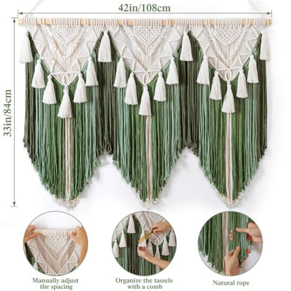 Large Green Macrame Wall Hanging Boho Woven Tapestry Home Decor
