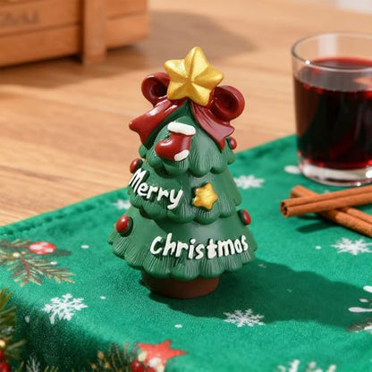 Cute Christmas Tree Figurines with Star - Festive Mini Tree Decor, Desk Ornament, White