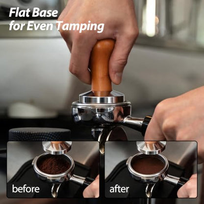 51mm Stainless Steel Espresso Tamper with Dark Wood Handle