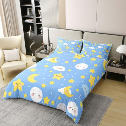 Manfei Cute Cartoon Moon Star Cloud Cotton Duvet Cover Set Queen Size - Star 04