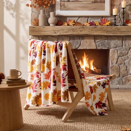 Fleece Blanket for Fall Leaves Design Twin Size 60x80 Inches - Plush Cozy Throw