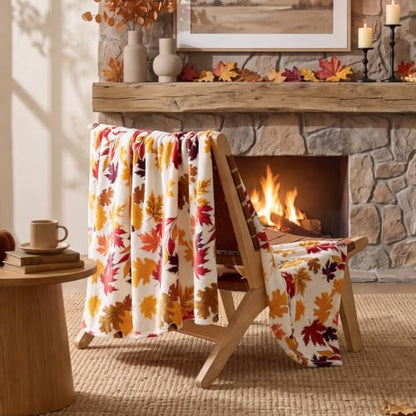 Fleece Blanket for Fall Leaves Design Twin Size 60x80 Inches - Plush Cozy Throw