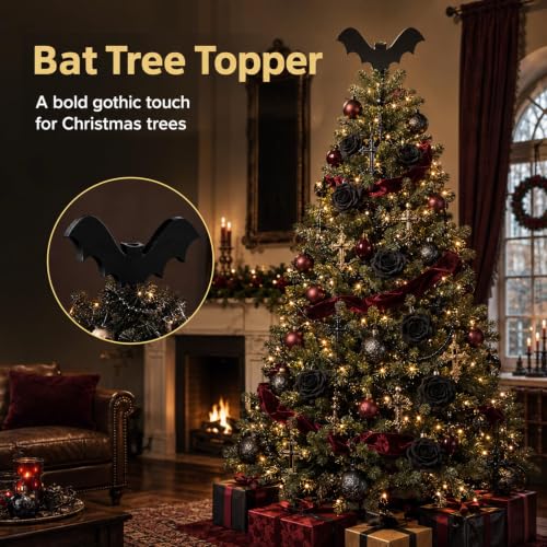 10 Inch Gothic Bat Christmas Tree Topper - Spooky Holiday Decor