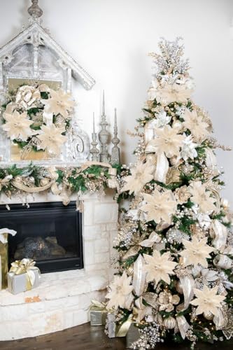 Creamy White Artificial Poinsettia Christmas Flower Picks 11.8 Inch 4-Pack