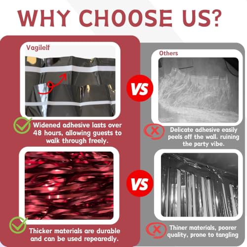 Burgundy Red Foil Fringe Curtain Backdrop - 2 Pack, 3.3x6.6 ft, Matte Finish, Indoor Party Decor