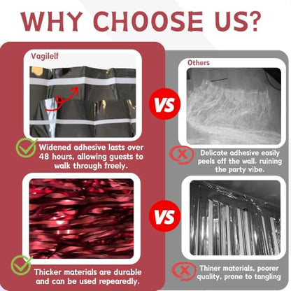Burgundy Red Foil Fringe Curtain Backdrop - 2 Pack, 3.3x6.6 ft, Matte Finish, Indoor Party Decor