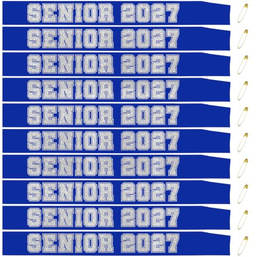 10PCS Senior Graduation Sash with Silver Glitter Letters - Blue Satin Party Accessory