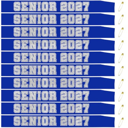 10PCS Senior Graduation Sash with Silver Glitter Letters - Blue Satin Party Accessory