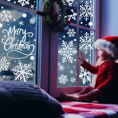 Winter Snowflake Window Decals Set - Blue Christmas Stickers for Home Decor - Snowflake Variation