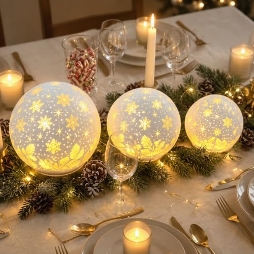 Christmas Snow Globe Table Lights Set - Battery Operated Holiday Decor