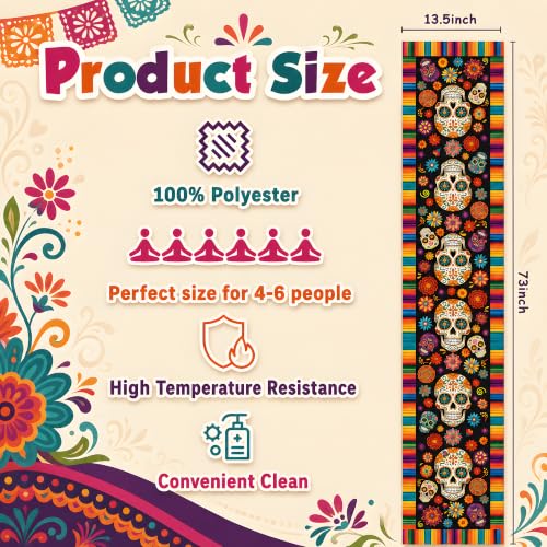 Dia De Los Muertos Decorations - Sugar Skull Day of the Dead Table Runner - Vibrant Mexican Celebration